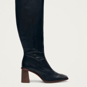 NWT- ALOHAS East Black Leather Over the Knee Boots